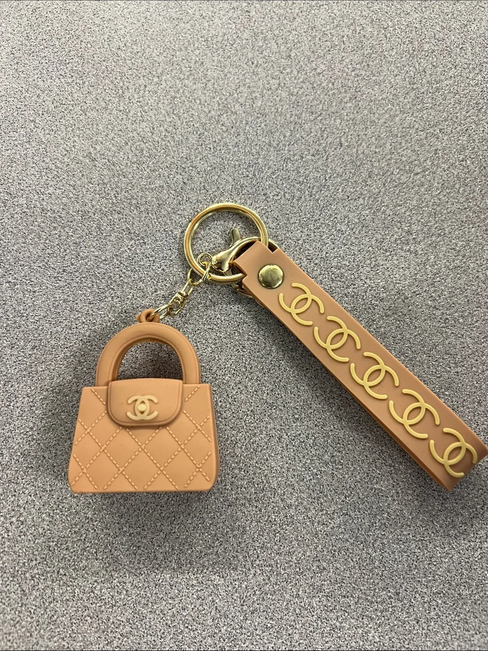 C C Quilted Mini Bag Keychain with Gold Accents